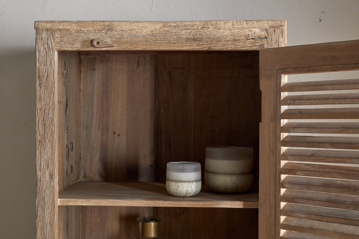 Ibo Reclaimed Wood Slatted Tall Cabinet  - Natural - Tall