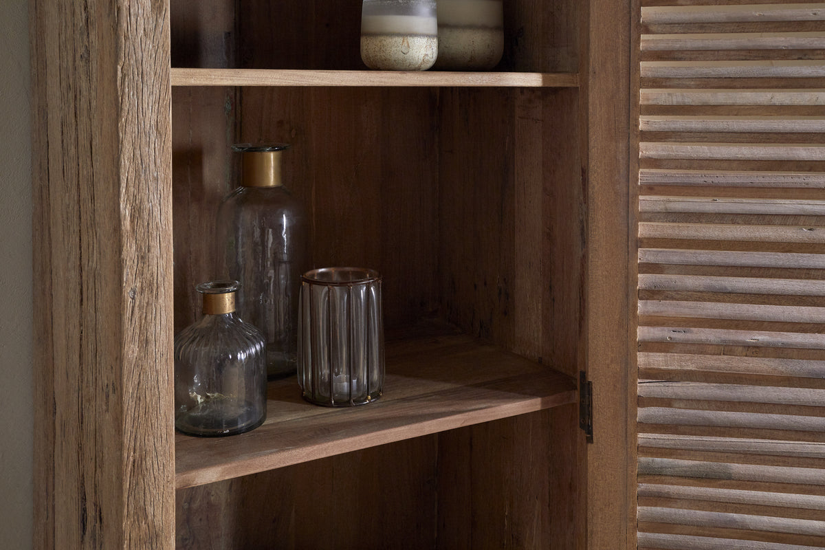 Ibo Reclaimed Wood Slatted Tall Cabinet  - Natural - Tall