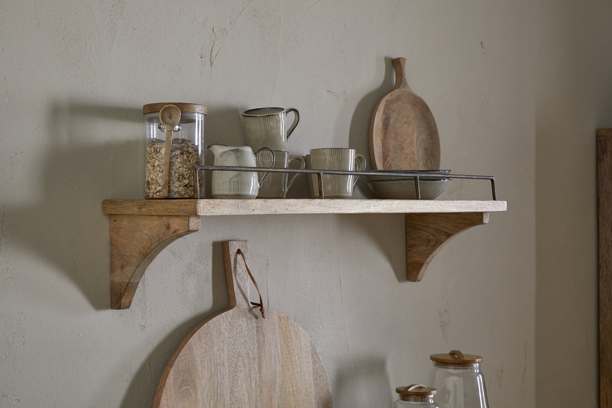 Meera Mango Wood & Iron Gallery Shelf - Natural