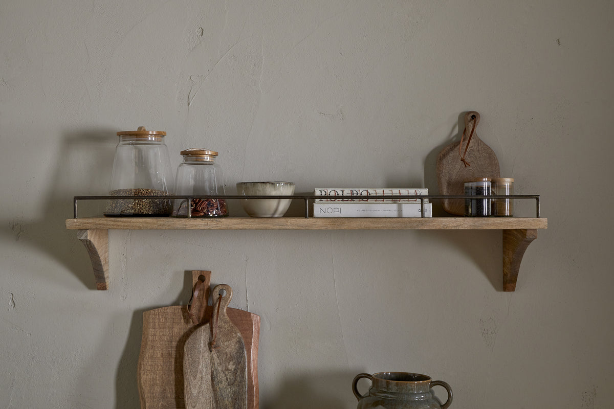 Meera Mango Wood & Iron Gallery Shelf - Natural