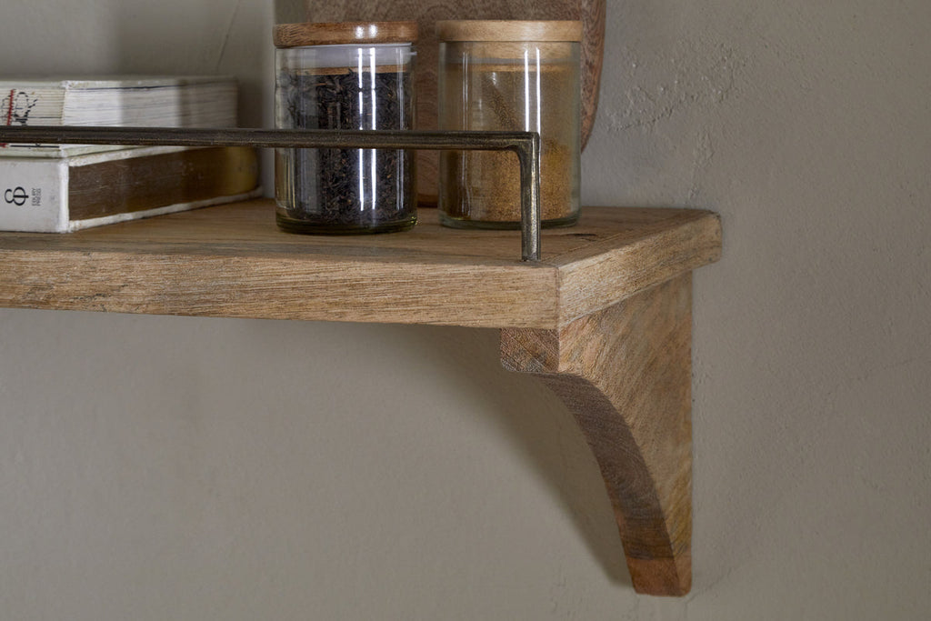 Meera Mango Wood & Iron Gallery Shelf - Natural