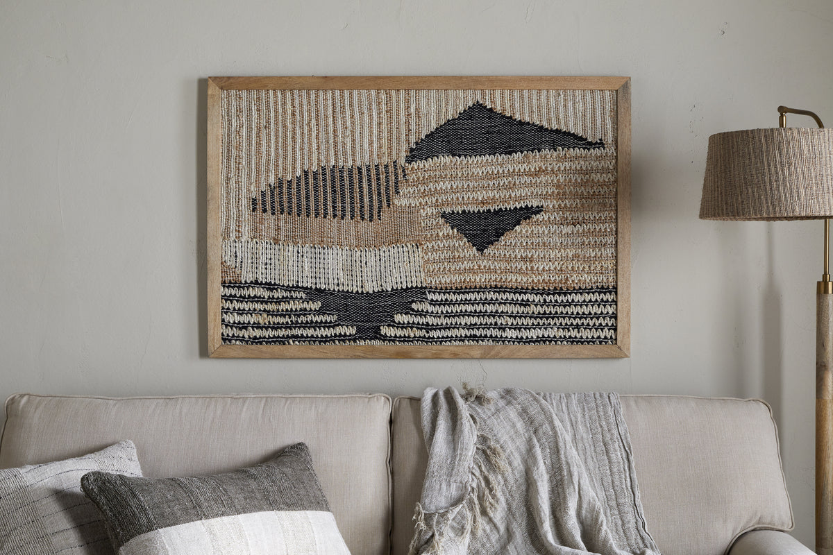 Birala Large Textured Wall Art - Natural & Dark Blue