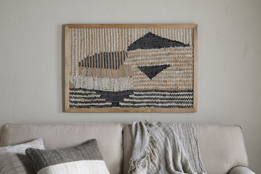Birala Large Textured Wall Art - Natural & Dark Blue