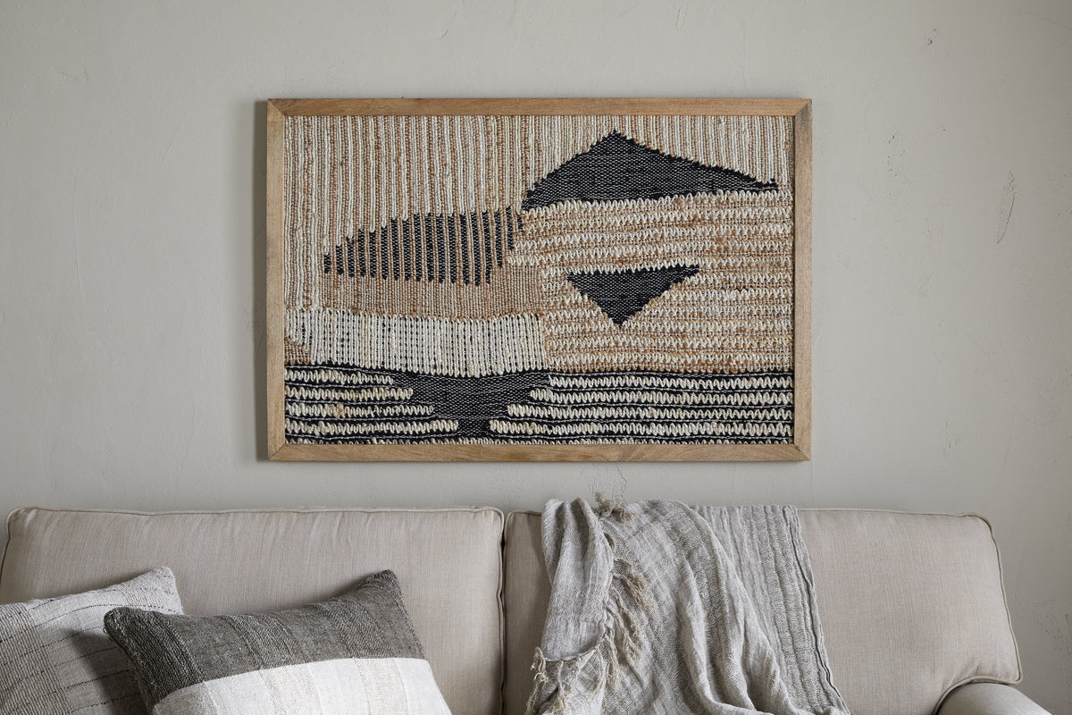Birala Large Textured Wall Art - Natural & Dark Blue