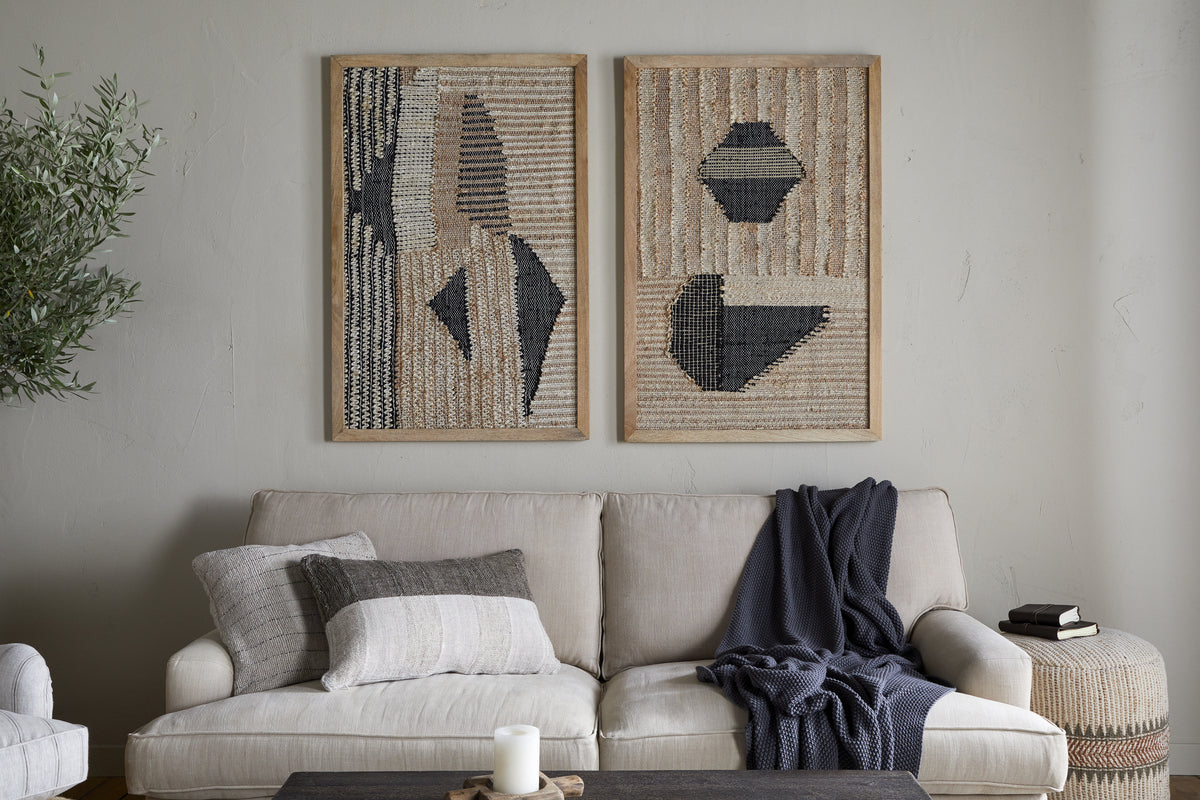 Birala Large Textured Wall Art - Natural & Dark Blue