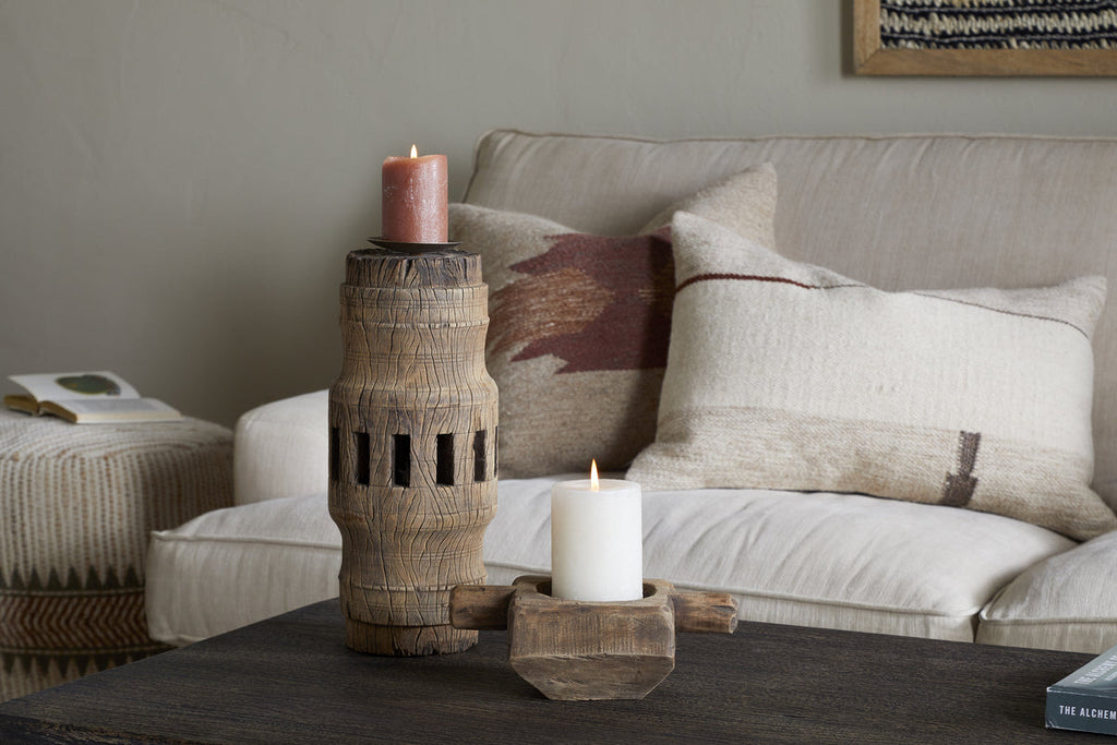 Mvua Reclaimed Wood Pillar Candle Holder - Natural