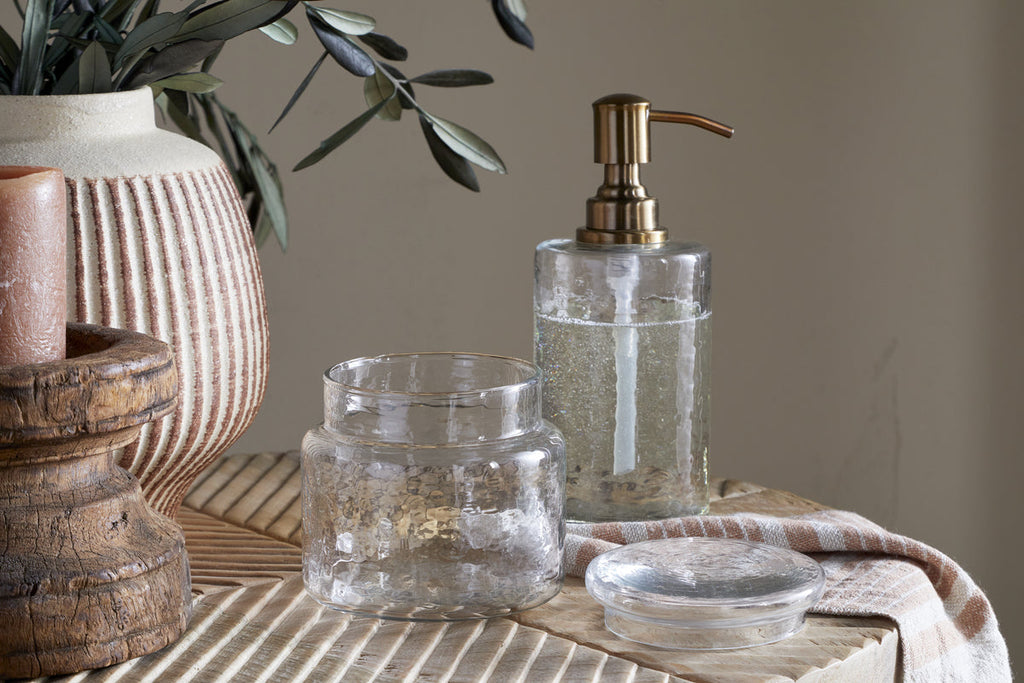 Ilcoso Recycled Hammered Glass Storage Pot - Clear