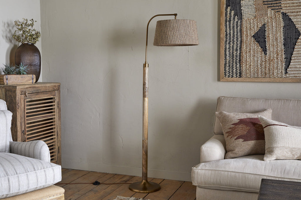Kera Wood & Metal Floor Lamp Base - Antique Brass & Natural