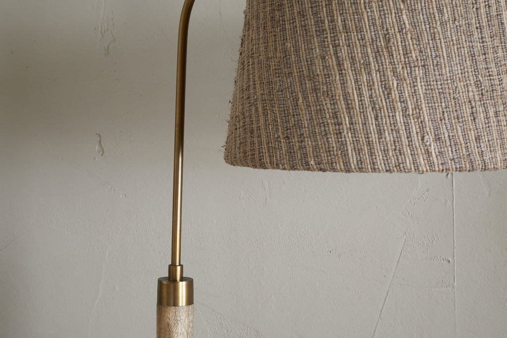 Kera Wood & Metal Floor Lamp Base - Antique Brass & Natural