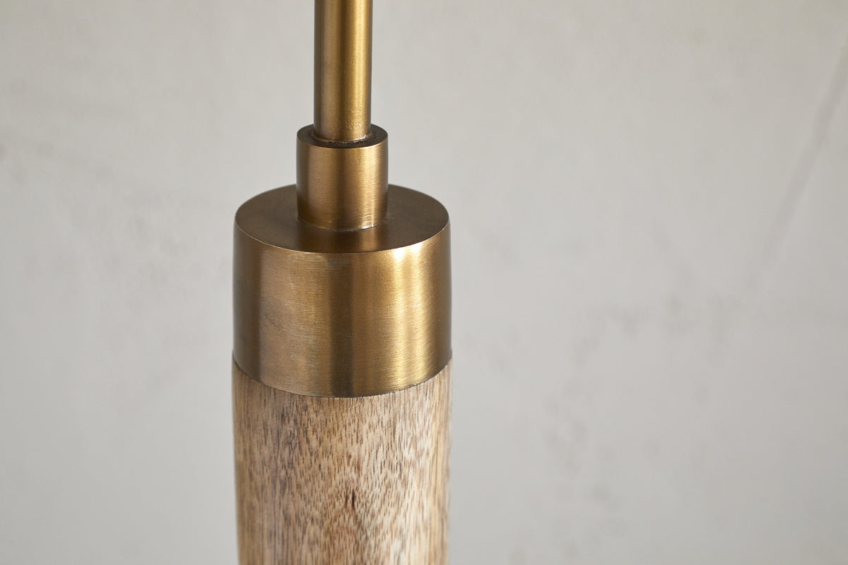 Kera Wood & Metal Floor Lamp Base - Antique Brass & Natural
