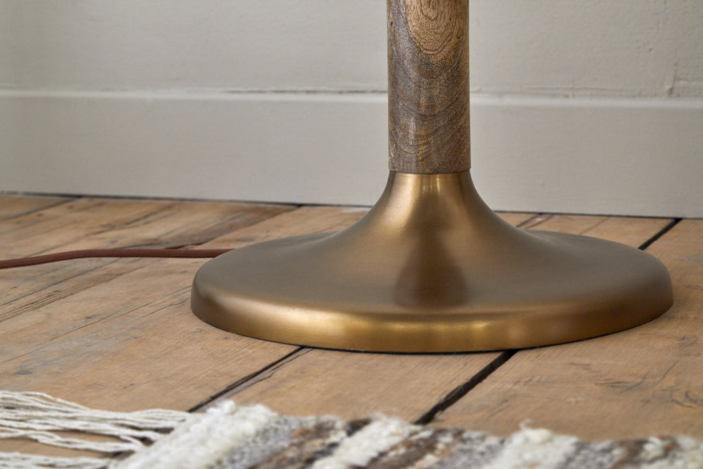Kera Wood & Metal Floor Lamp Base - Antique Brass & Natural