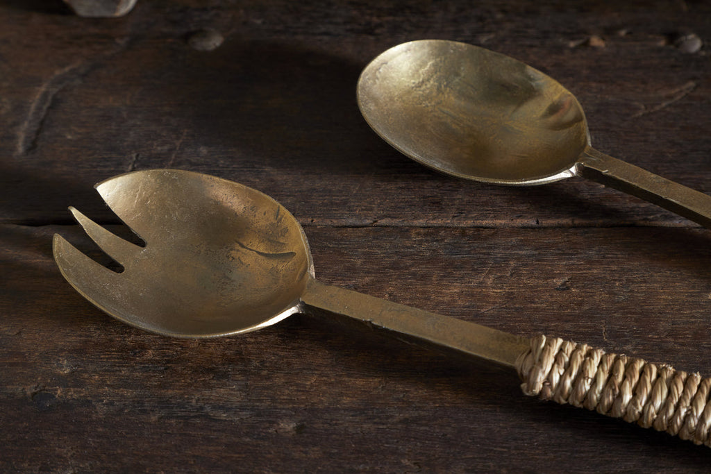 Abani Salad Servers - Antique Brass