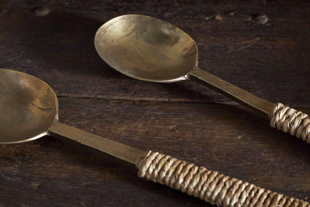 Abani Salad Servers - Antique Brass