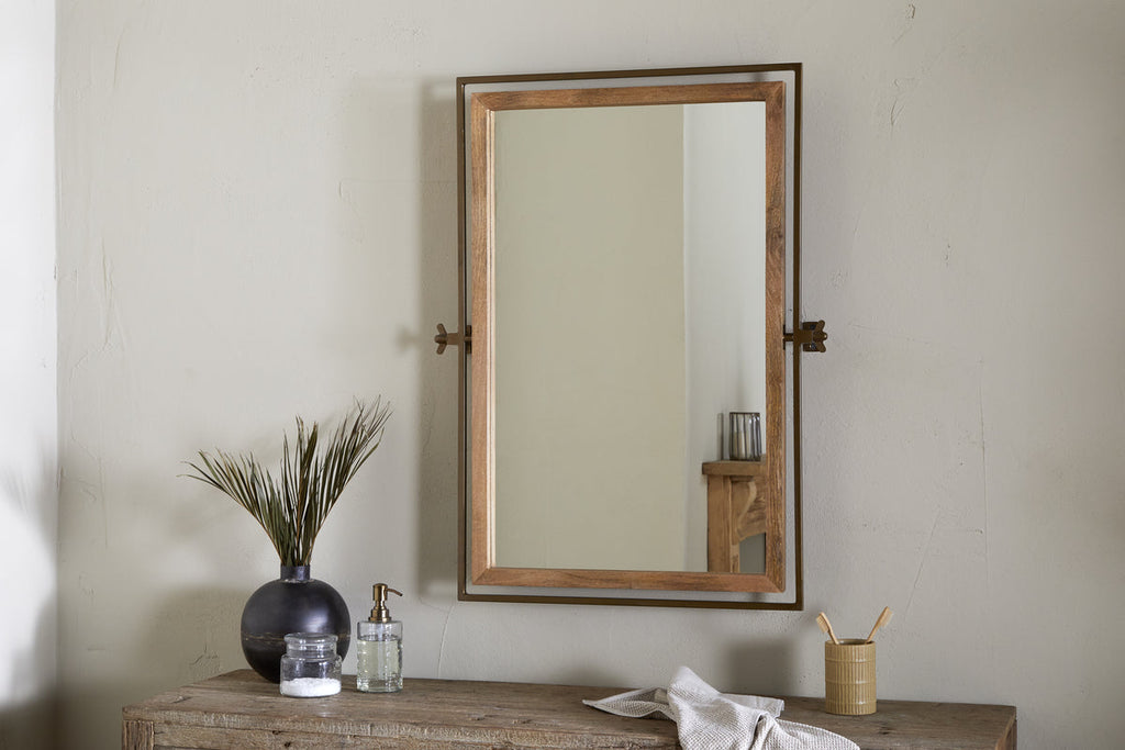 Mar Swivel Wall Mirror - Antique Brass & Natural