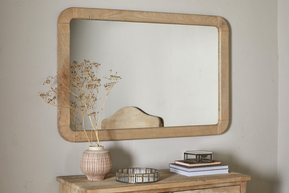 Vivan Rectangular Grooved Wood Mirror - Natural