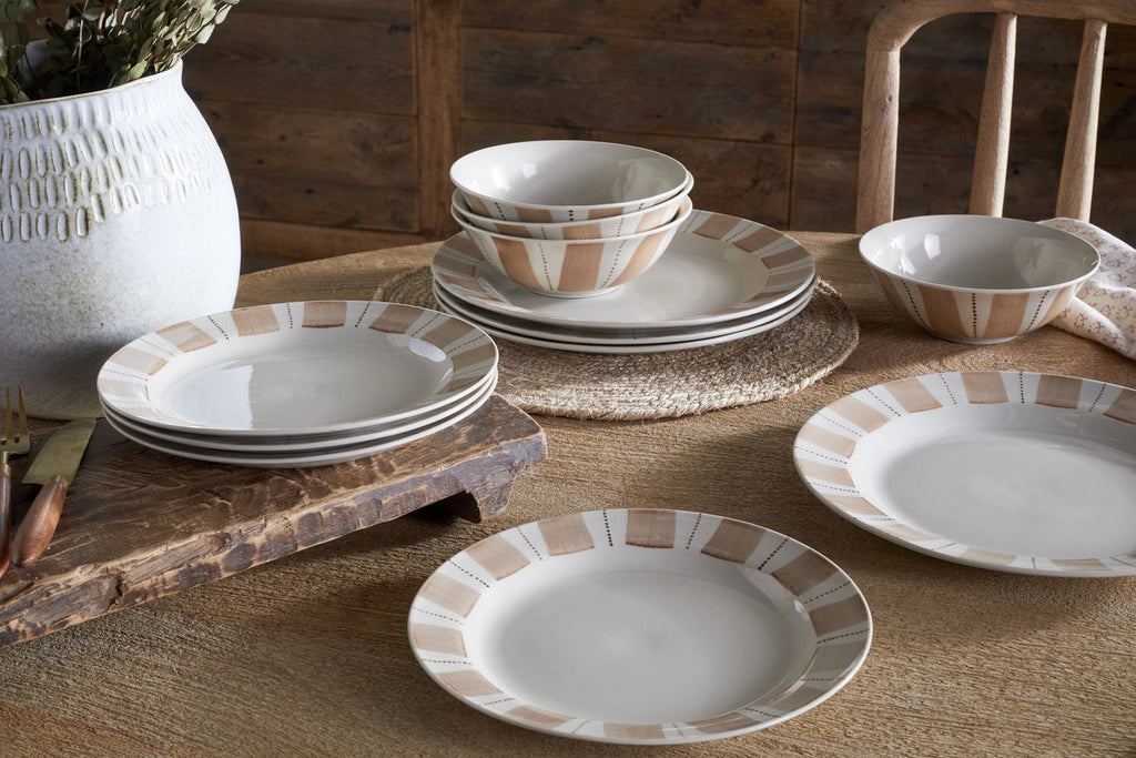 Patthar Dinnerware Set - Cream & Clay - (Set of 12)