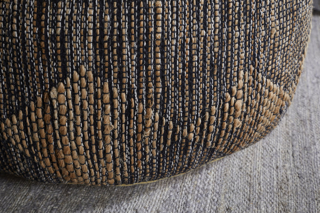 Kapil Jute Round Pouf - Charcoal