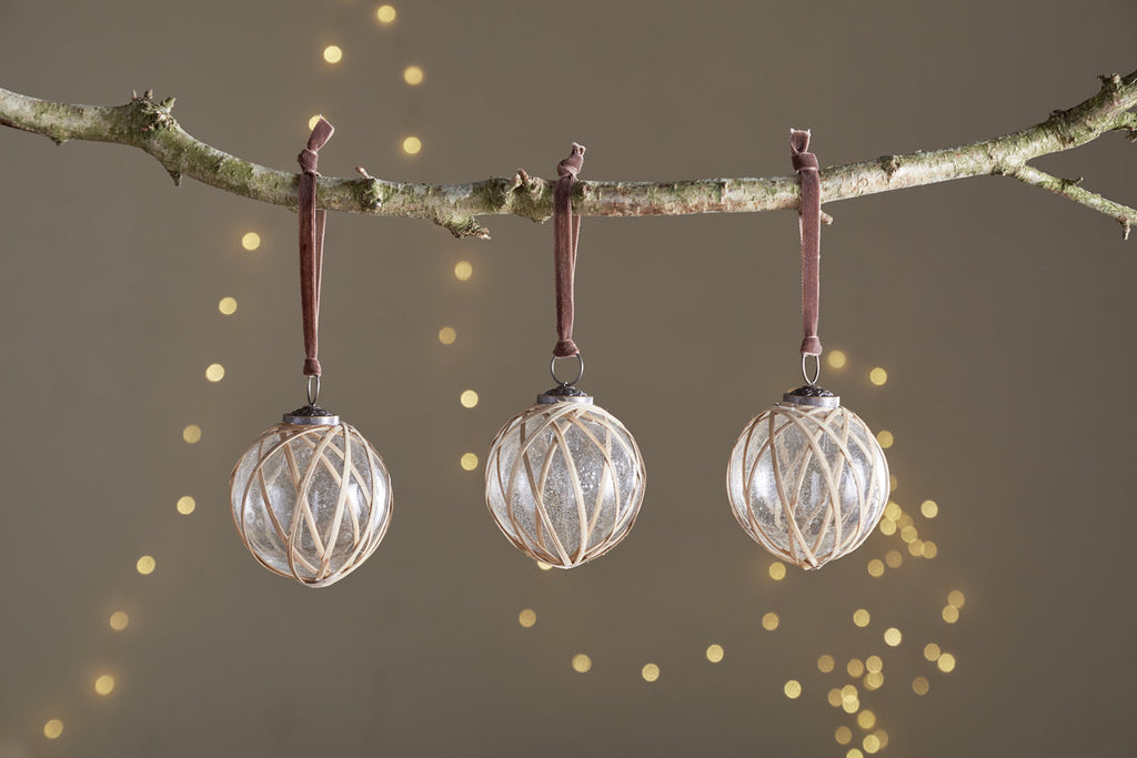 Bayana Woven Baubles - Natural & Clear - (Set of 3)