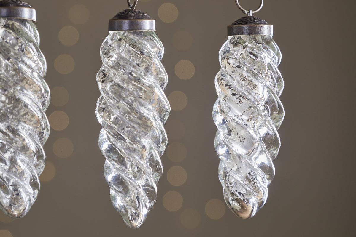 Athardi Drop Bauble - Antique Silver - (Set of 4)