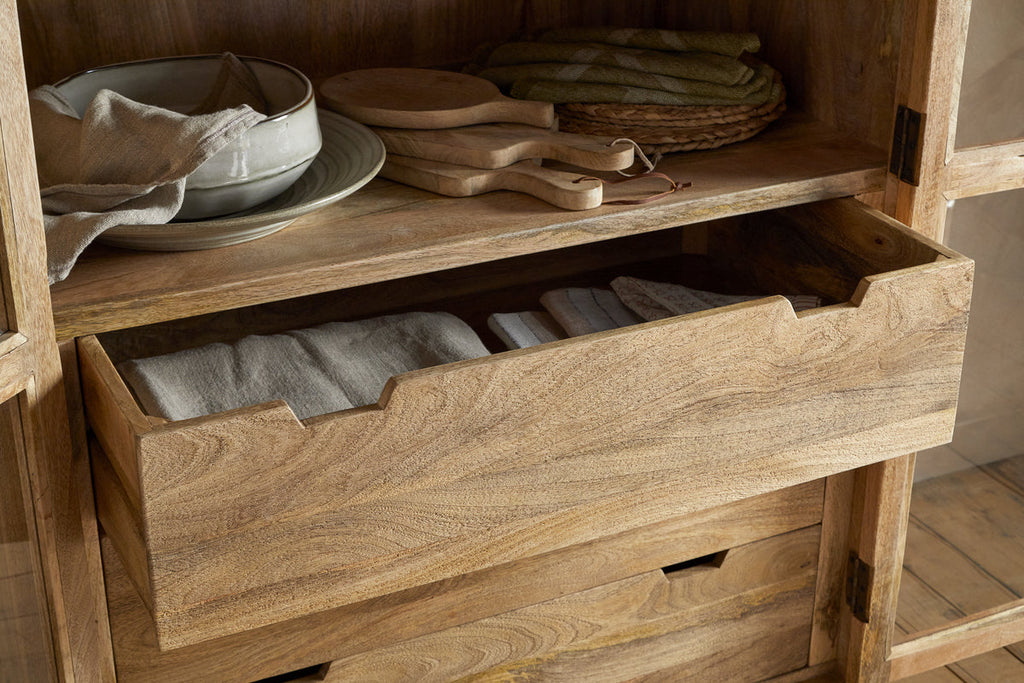 Artha Mango Wood & Glass Tall Cabinet - Natural
