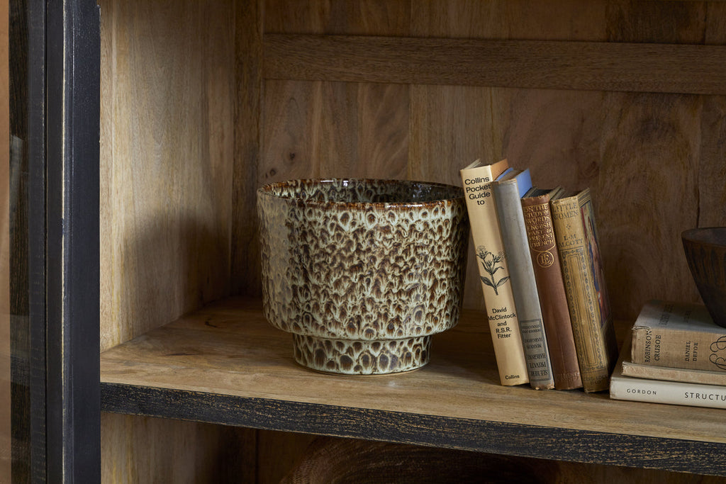 Valin Mango Wood & Glass Cabinet - Charcoal - Wide