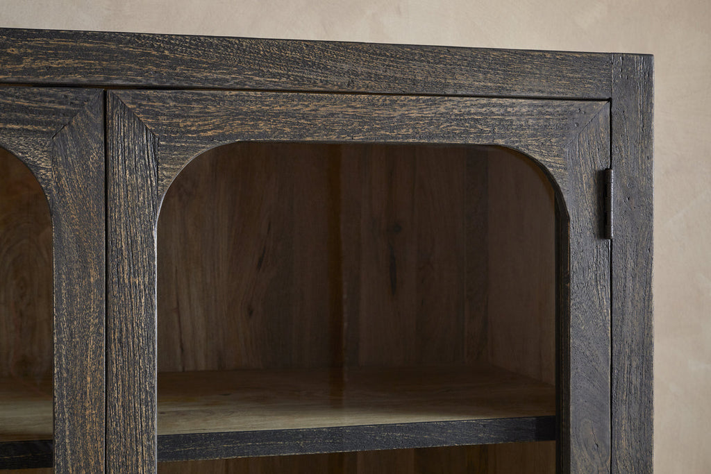 Valin Mango Wood & Glass Cabinet - Charcoal - Wide