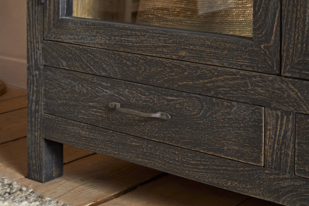 Valin Mango Wood & Glass Cabinet - Charcoal - Wide
