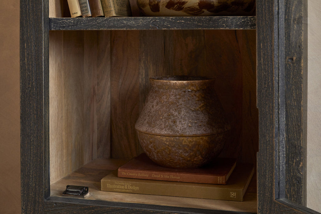 Valin Mango Wood & Glass Cabinet - Charcoal - Tall