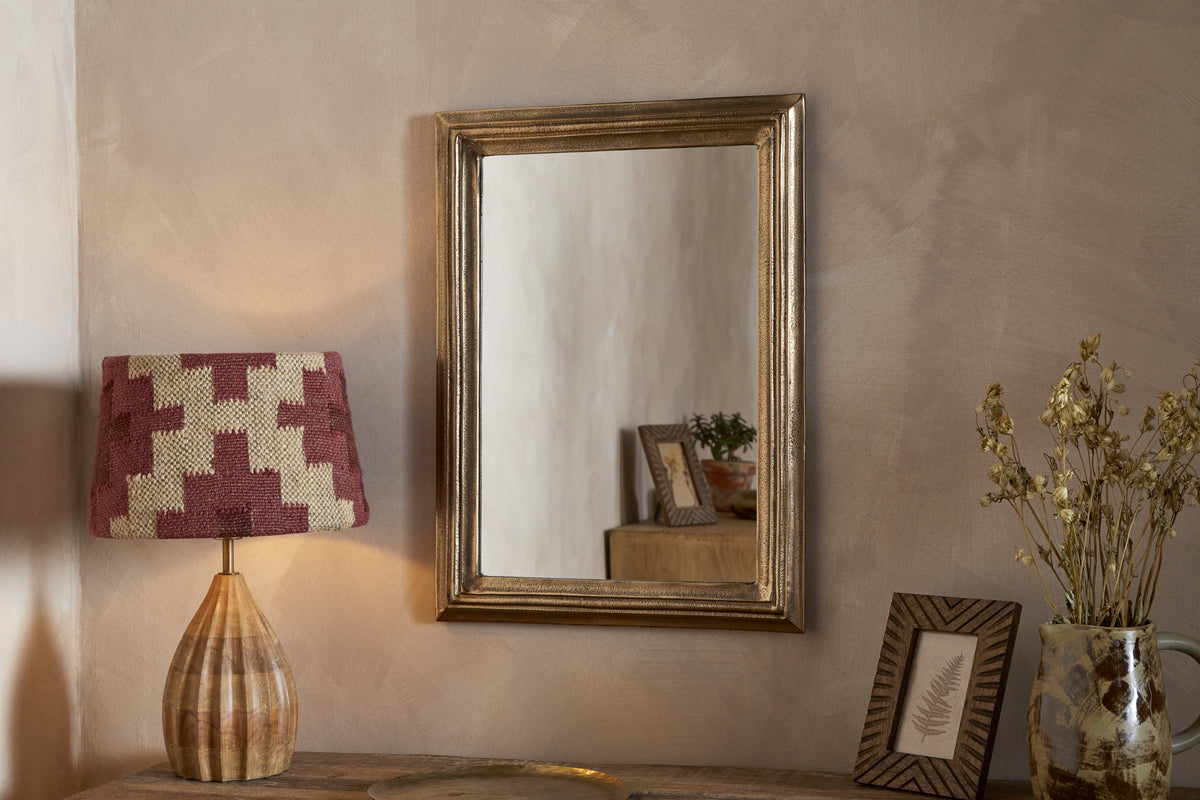 Yamuna Rectangular Mirror - Aged Antique Brass - Small