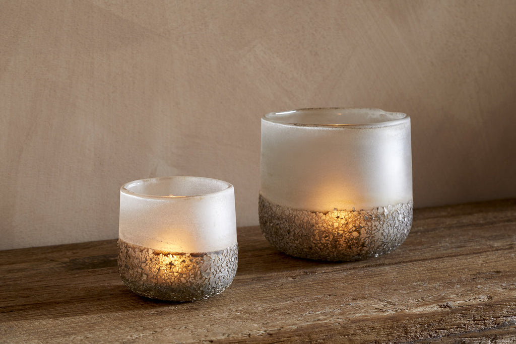 Riyara Recycled Glass Tealight Holder - Silver Sparkle