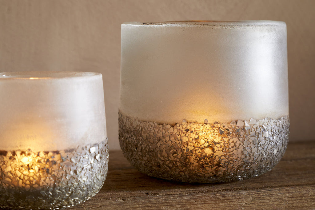 Riyara Recycled Glass Tealight Holder - Silver Sparkle