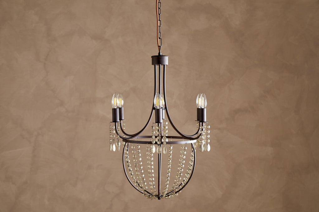 Naavia Rustic Iron & Crystal Chandelier - Rust