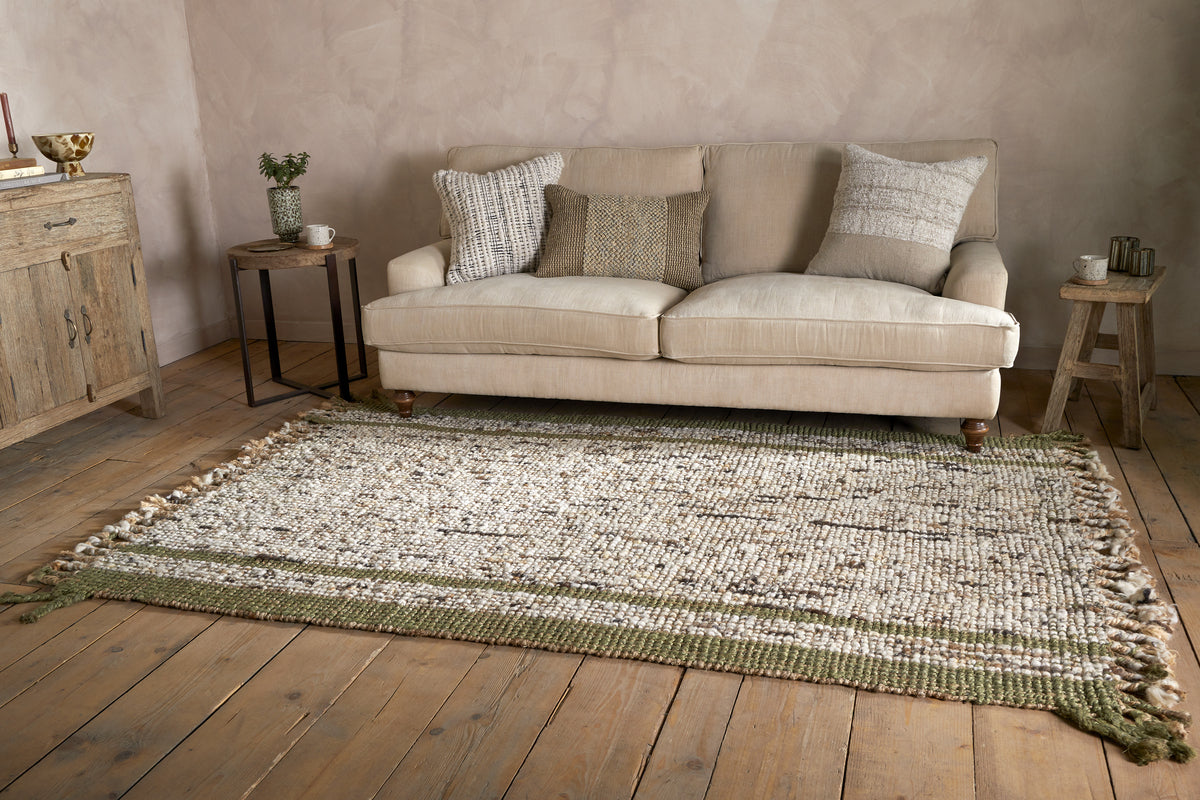 Kanta Jute & Textural Tweed Rug - Olive & Natural