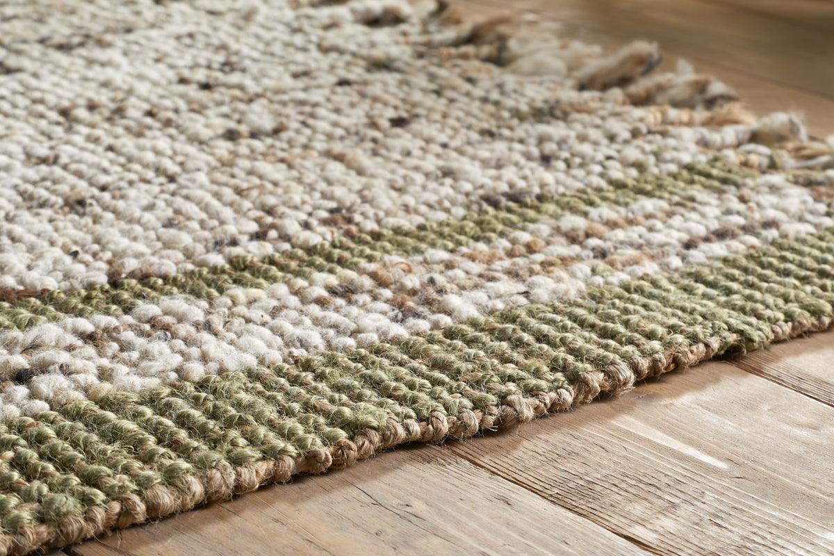 Kanta Jute & Textural Tweed Rug - Olive & Natural
