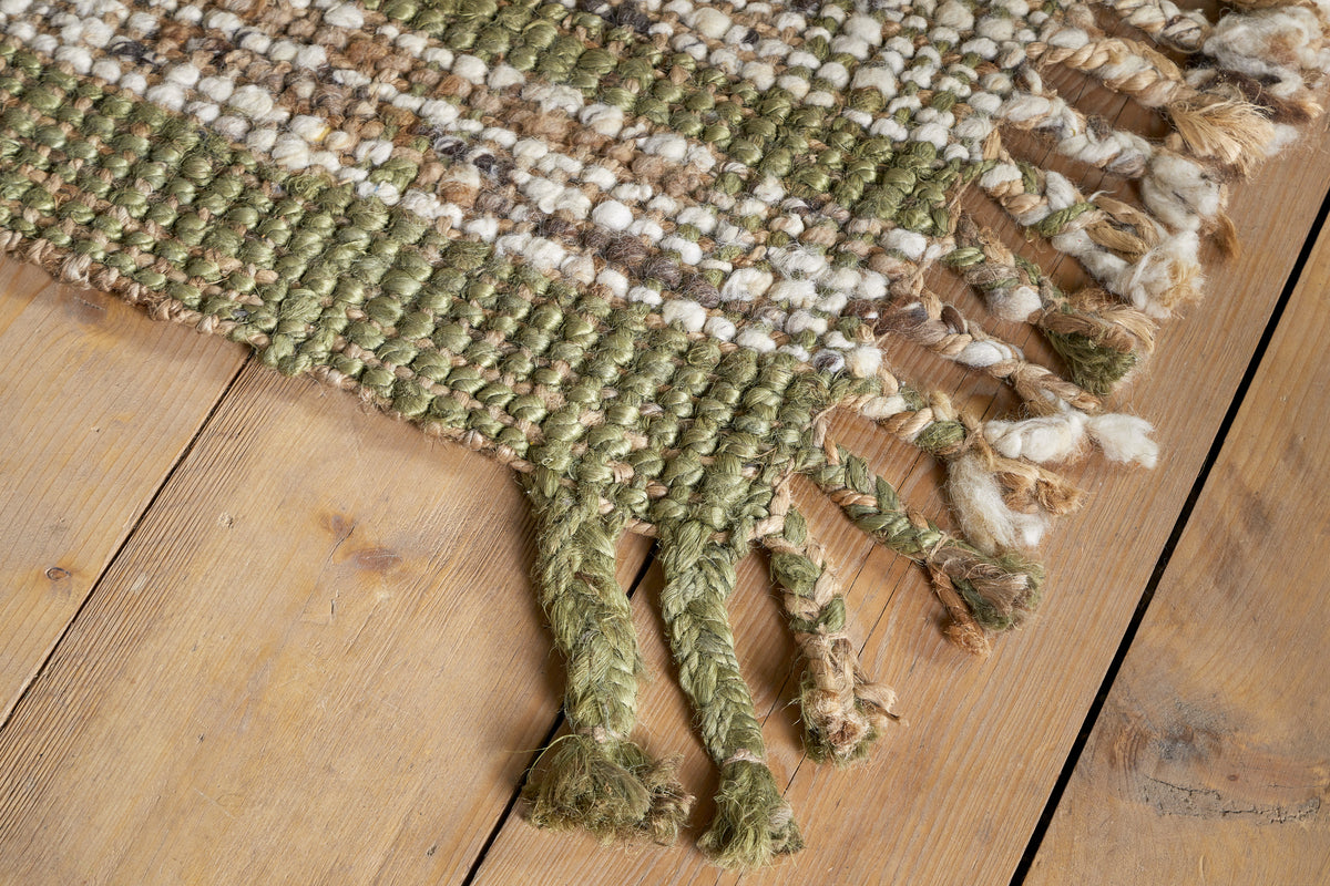 Kanta Jute & Textural Tweed Rug - Olive & Natural