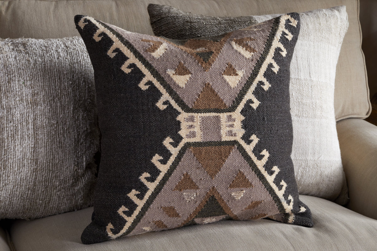 Shukhi Wool & Cotton Cushion Cover - Black & Brown