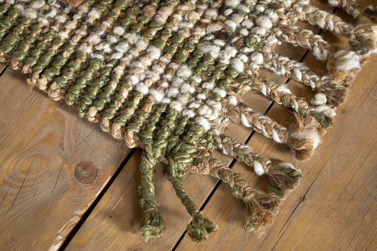 Kanta Jute & Textural Tweed Runner - Olive Green