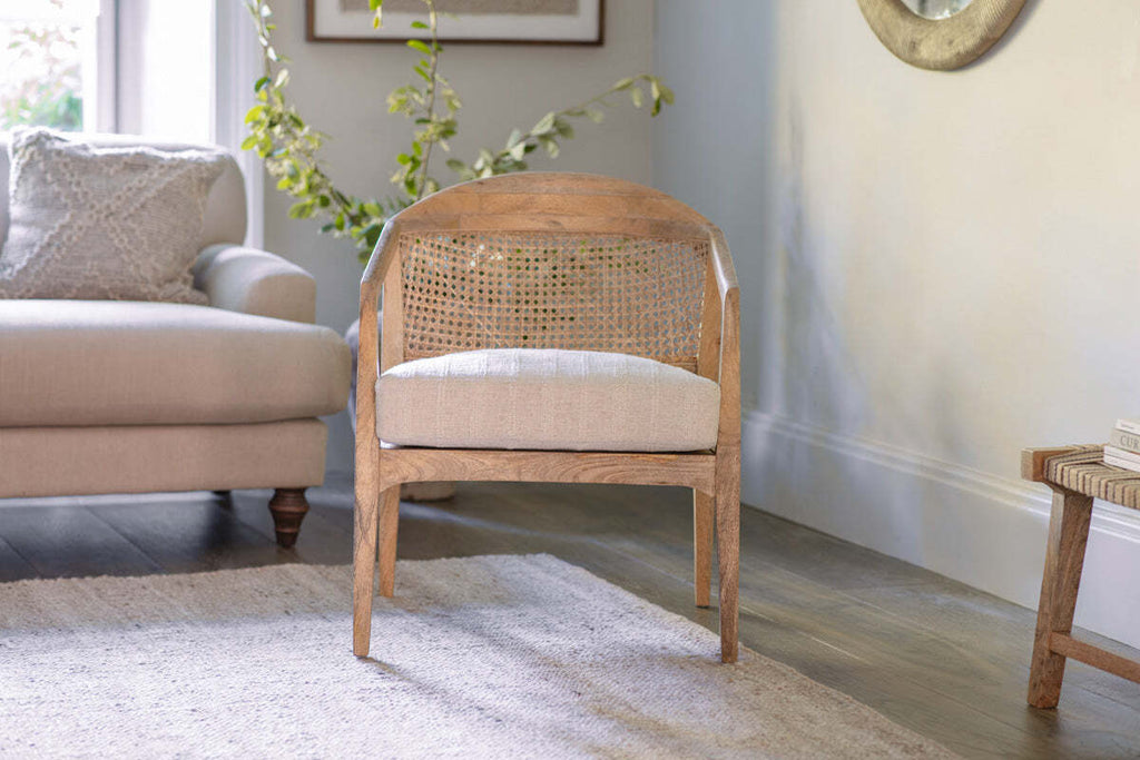Nabhi Mango Wood & Cane Occasional Chair - Natural