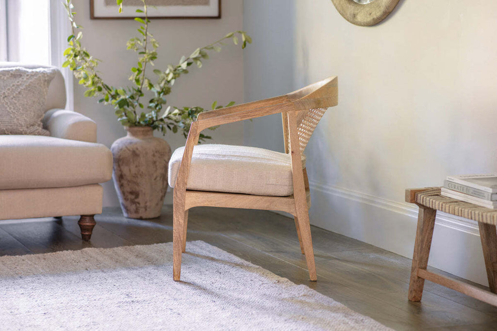 Nabhi Mango Wood & Cane Occasional Chair - Natural