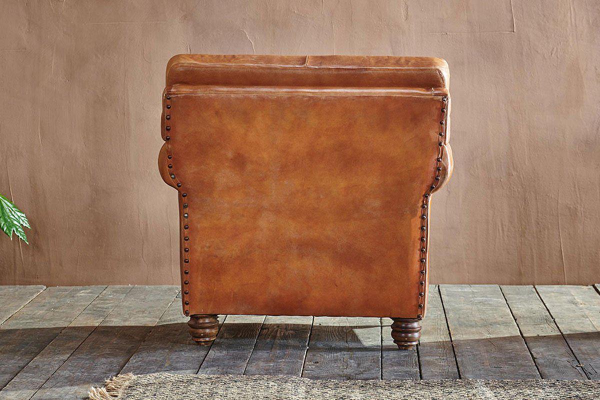 Narwana Ribbed Leather Armchair - Aged Tan