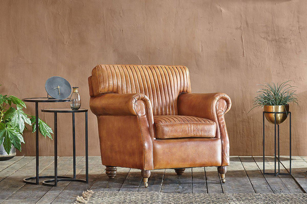 Narwana Ribbed Leather Armchair - Aged Tan
