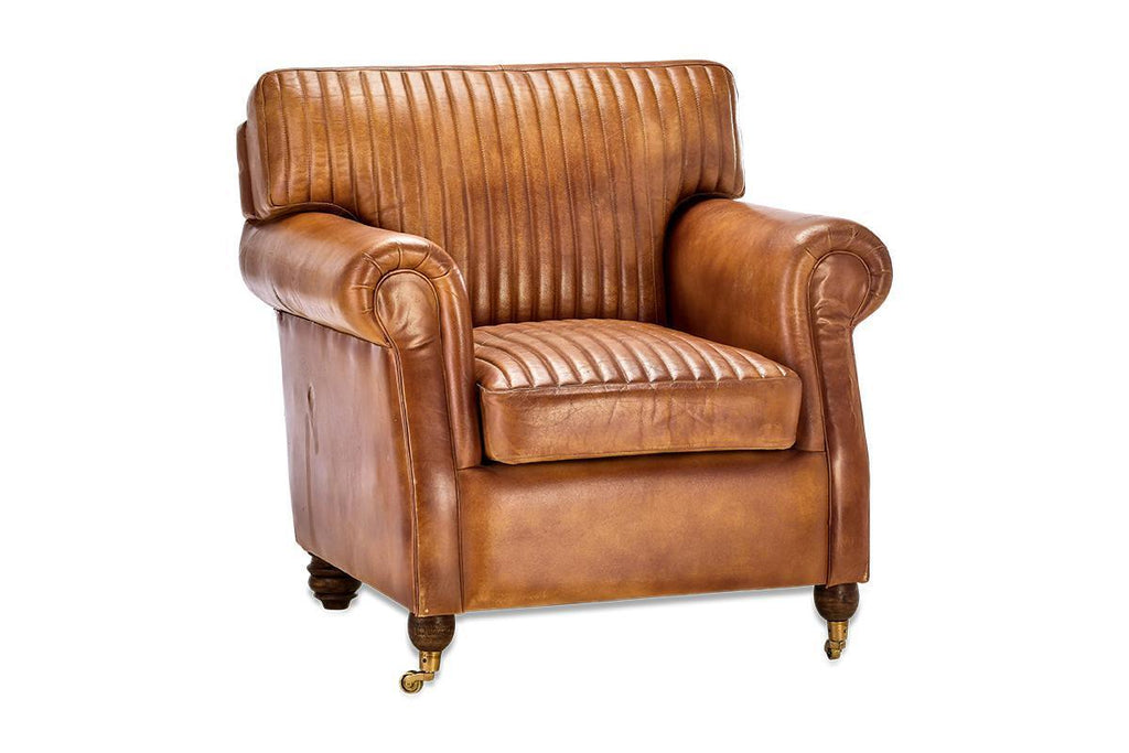 Narwana Ribbed Leather Armchair - Aged Tan