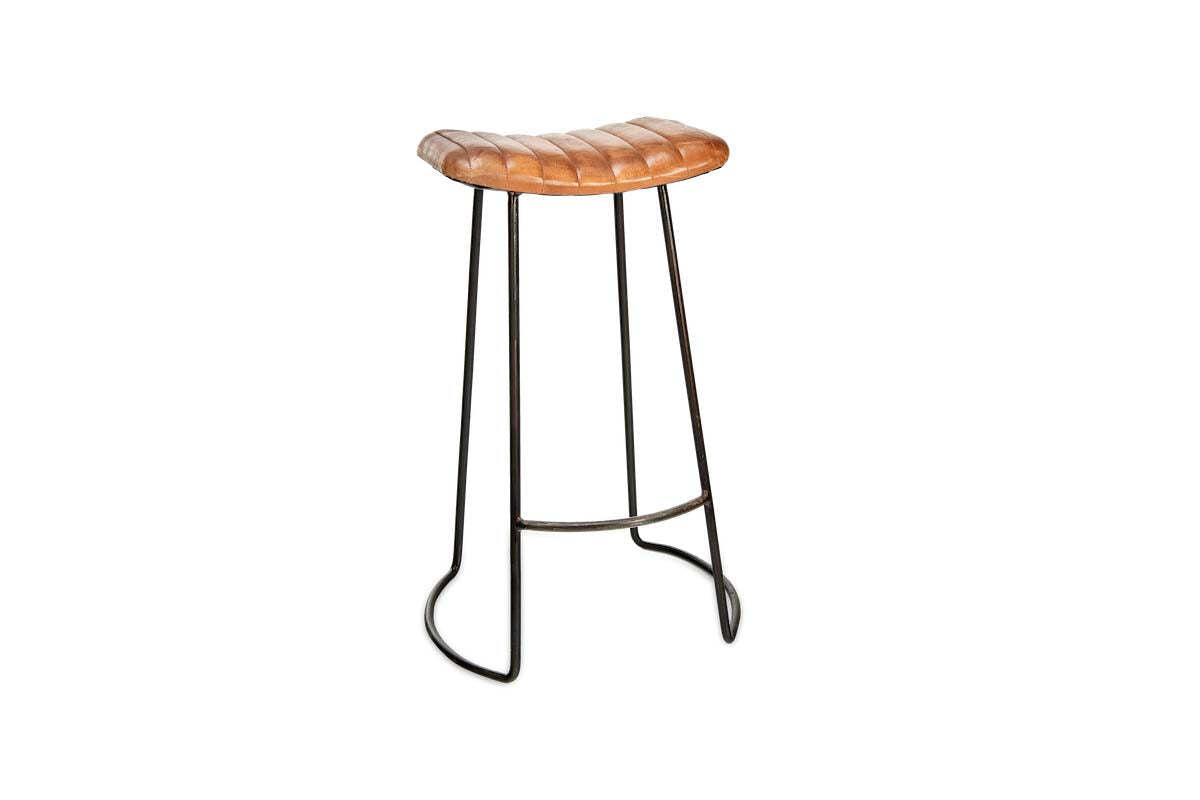 Narwana Ribbed Leather Stool - Aged Tan - Large