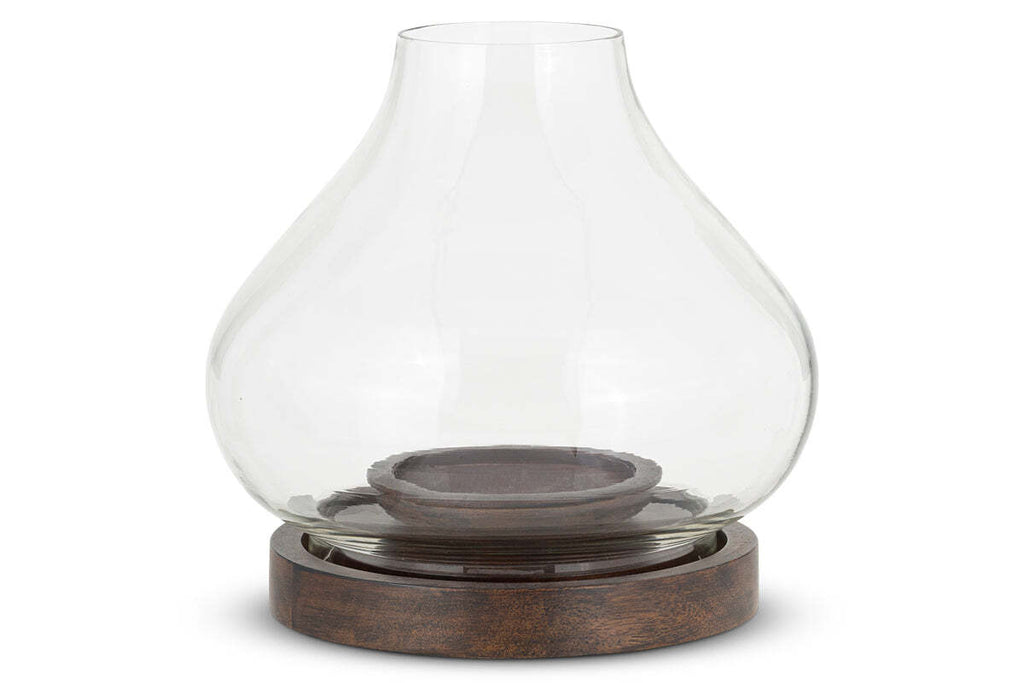 Naryla Mango Wood Lantern - Dark Stain & Clear