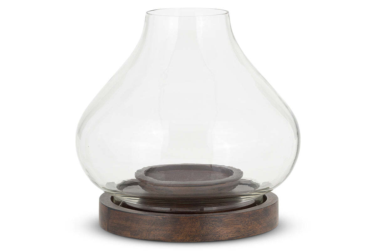 Naryla Mango Wood Lantern - Dark Stain & Clear