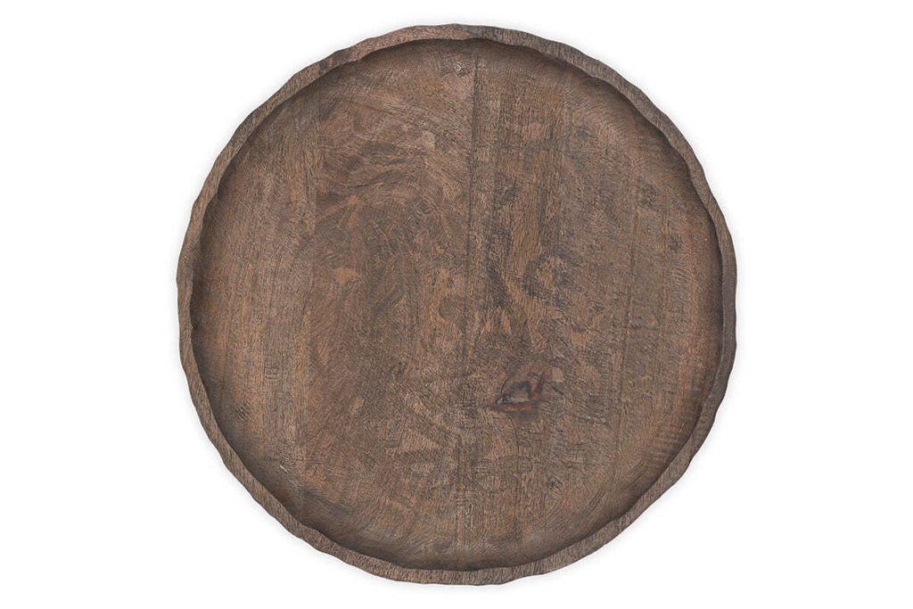 Nyati Mango Wood Etched Round Tray - Dark Brown