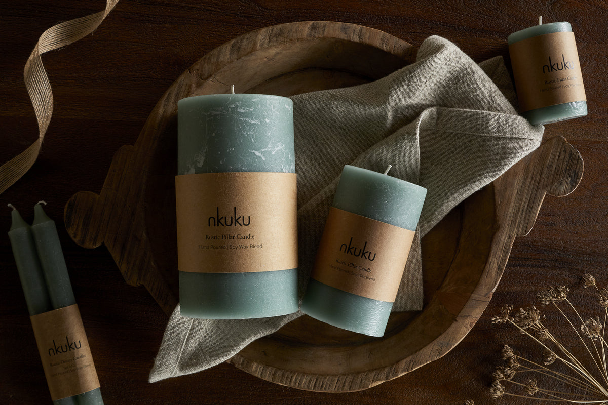 Rustic Soy Blend Pillar Candle - Sage Green - Small