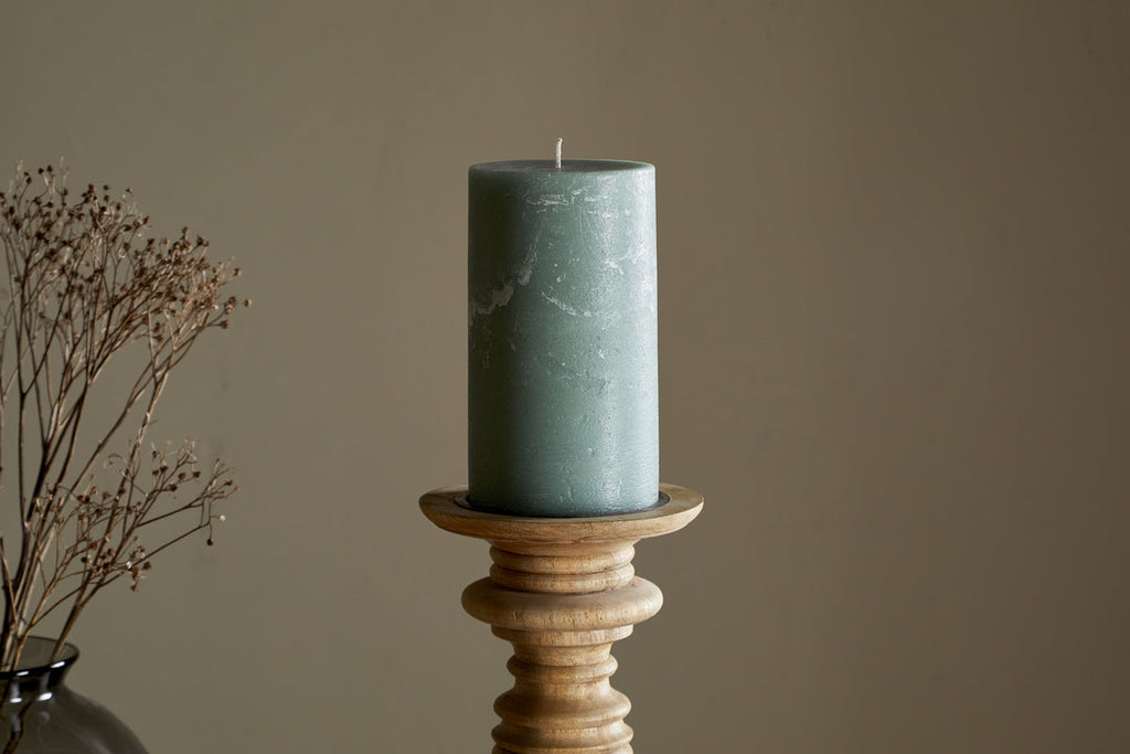 Rustic Soy Blend Pillar Candle - Sage Green - Large