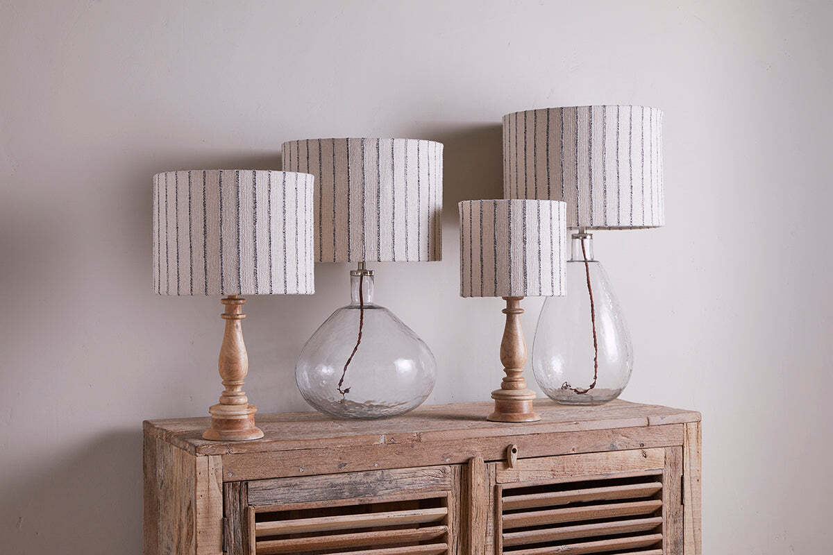 Sanja Cotton Stripe Lampshade - Off White & Grey