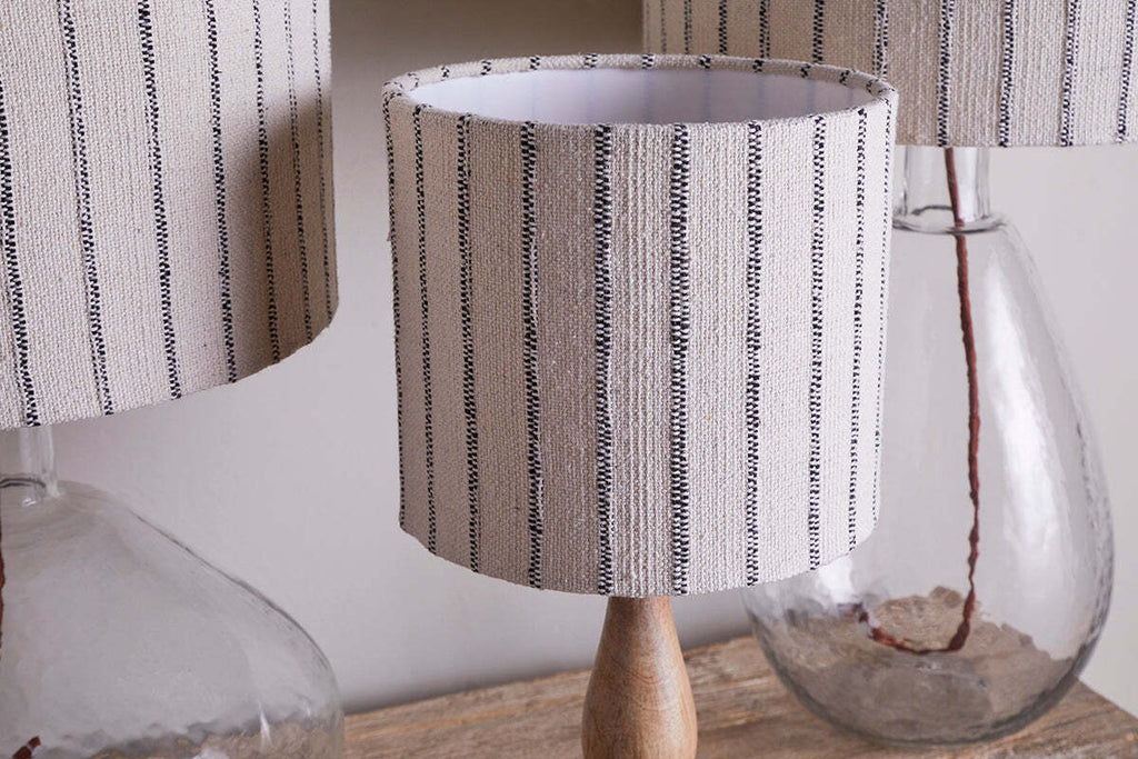 Sanja Cotton Stripe Lampshade - Off White & Grey